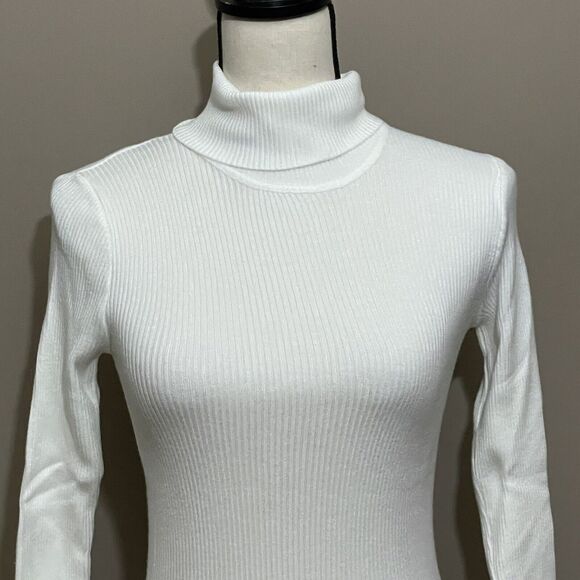 Shein Ivory Ribbed Lightweight Turtleneck Long Sleeve Bodycon Sweater Size S - Picture 3 of 7